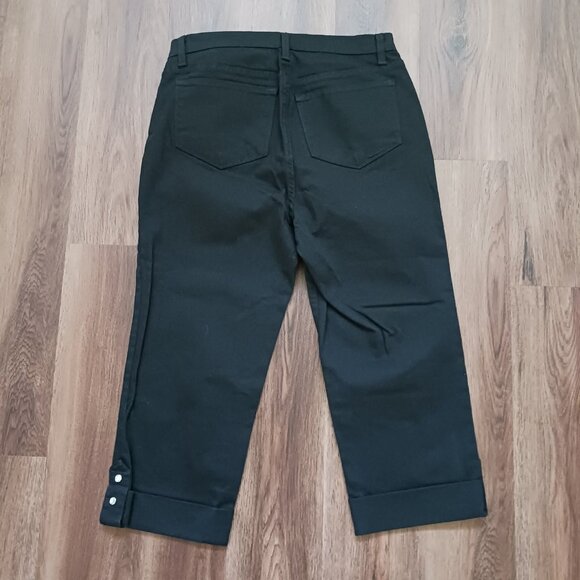 NYDJ Size 10 Black Crop Capri Cuffed Jeweled Denim Tummy Control Pants 21132 - Picture 5 of 6